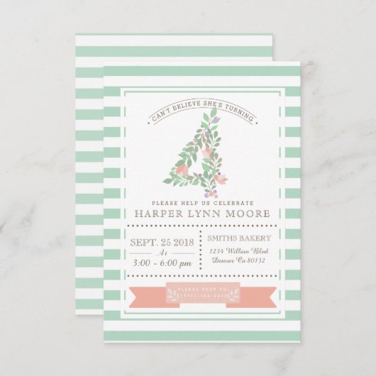 Blumengarten | Einladung zum ersten Geburtstag (Vorne/Hinten)