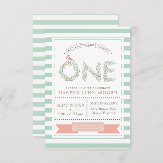 Blumengarten | Einladung zum ersten Geburtstag (Vorne/Hinten)