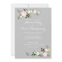 Blumengarten Einladung zur Hochzeit - grau
