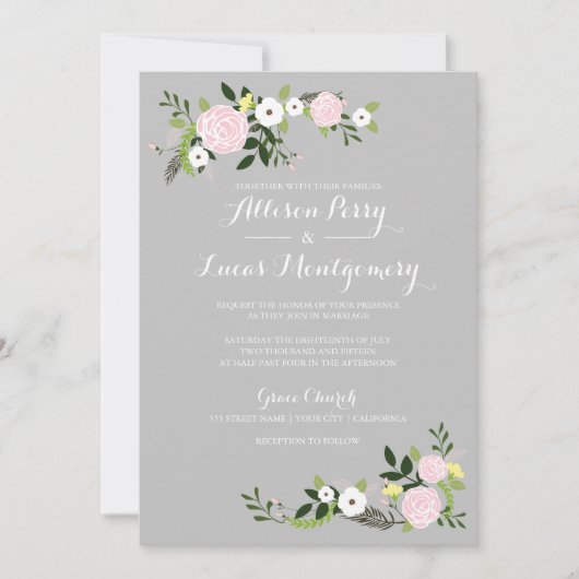 Blumengarten Einladung zur Hochzeit - grau (Vorderseite)