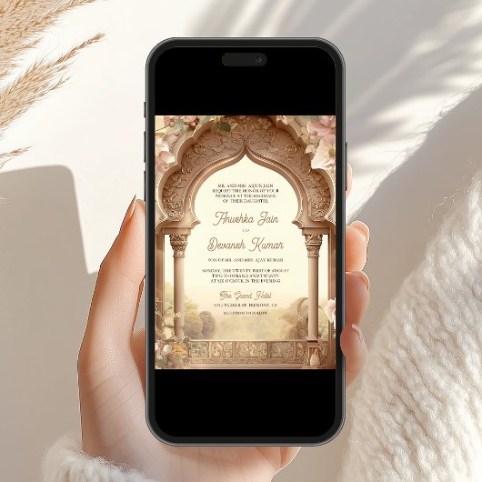 Blumengarten Elefanten Indischer Palast Hochzeit Einladung