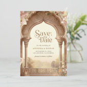 Blumengarten Elefanten Indischer Palast Hochzeit Save The Date (Stehend Vorderseite)