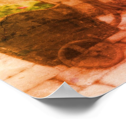 Blumengarten Fahrrad gestörte Kunst Poster (Ecke)