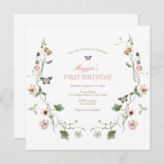 Blumengarten Geburtstag Einladung (Vorne/Hinten)