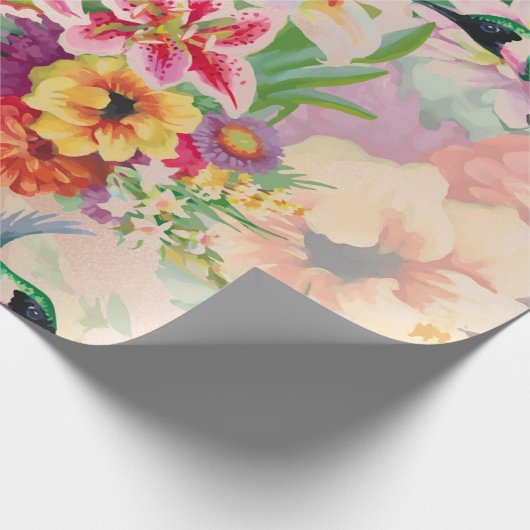 Blumengarten Gold Rosa Grüner Donnervogel Geschenkpapier (Ecke)