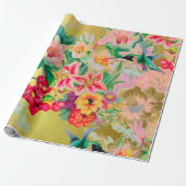 Blumengarten Gold Rosa Pastell Thunder-Bird Geschenkpapier (Ungerollt)