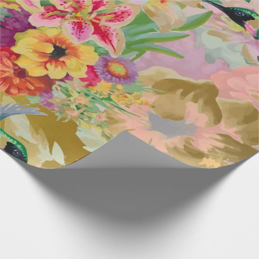 Blumengarten Gold Rosa Pastell Thunder-Bird Geschenkpapier (Ecke)