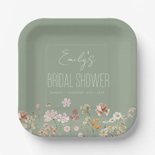 Blumengarten Grüne Wildblume Pappteller (Vorderseite)