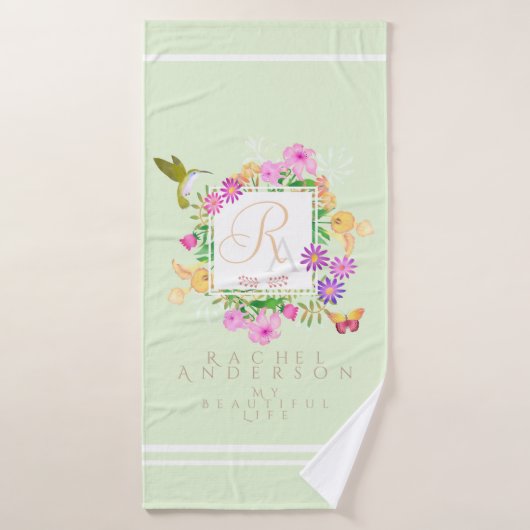 Blumengarten Grünes Monogramm Handtuch Badhandtuch Set (Badehandtuch)