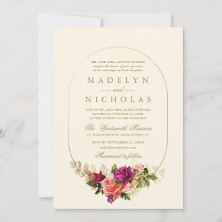 Blumengarten-Hochzeitseinladung Vintage Gold Einladung