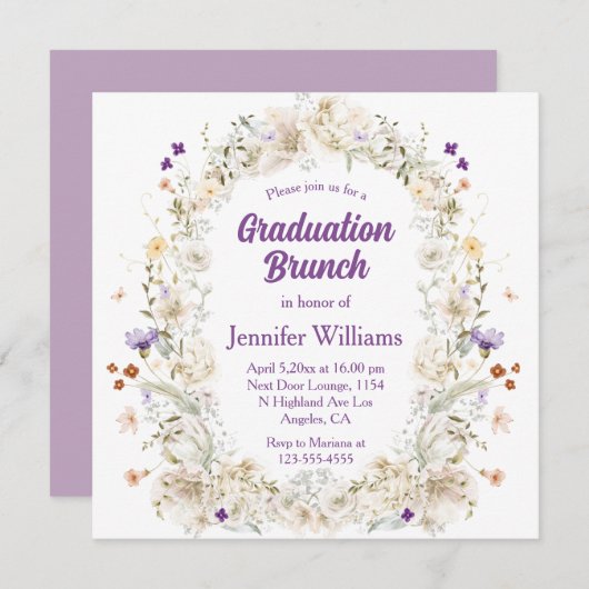Blumengarten im Wasser lila Abschluss Brunch Einladung (Vorne/Hinten)