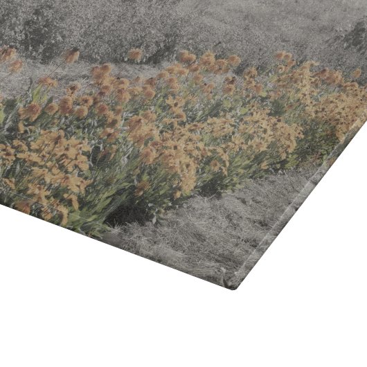 Blumengarten in Schwarz-Weiß-Natur Schneidebrett (Ecke)