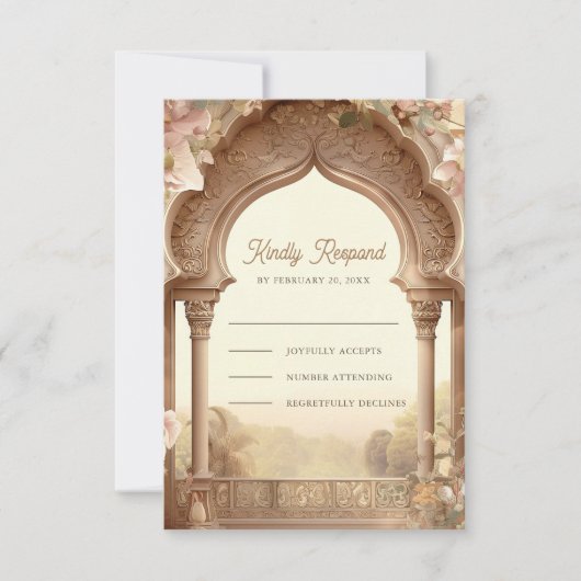 Blumengarten Indian Palace Arch Wedding RSVP Karte (Vorderseite)