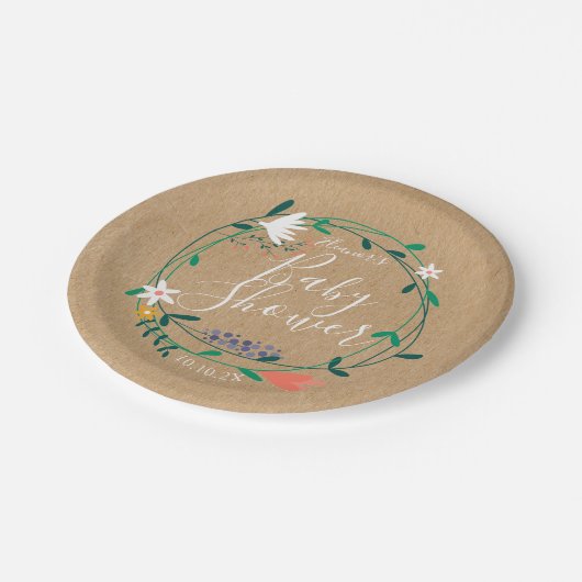 Blumengarten Kinderdusche / Sprinkle Rustikales Bo Pappteller (Schrägansicht)