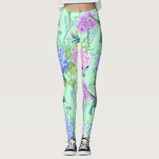 Blumengarten-Kolibri-Libellen-Schmetterling Leggings (Vorderseite)