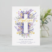 Blumengarten Lila Foliage Cross Baby Taufe Folieneinladung (Stehend vorne)