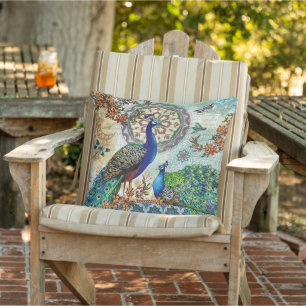 Blumengarten mit grüner Feder Peacock Bird Floral Kissen