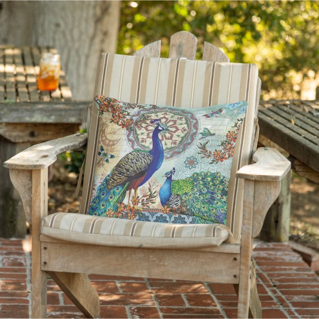 Blumengarten mit grüner Feder Peacock Bird Floral  Kissen (Stuhl )