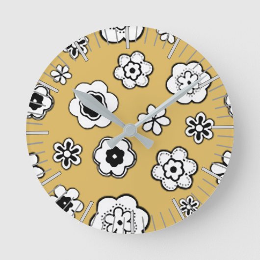 Blumengarten mit leichtem Senfgelb Runde Wanduhr (Vorderseite)