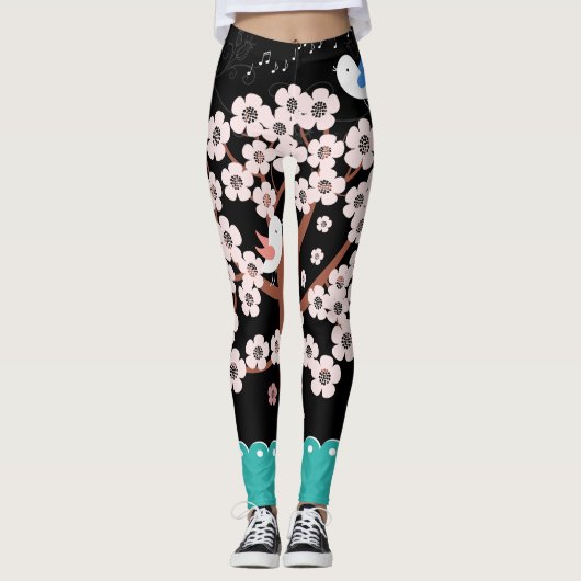 Blumengarten mit Singvögeln Leggings (Vorderseite)
