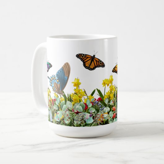 Blumengarten mit Tulips und Daisis Kaffeetasse (Vorderseite Links)