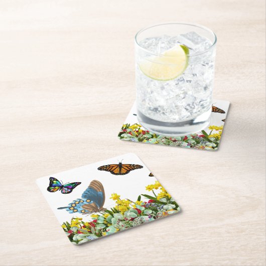 Blumengarten mit Tulips und Daisis Rechteckiger Pappuntersetzer (Vor Ort)