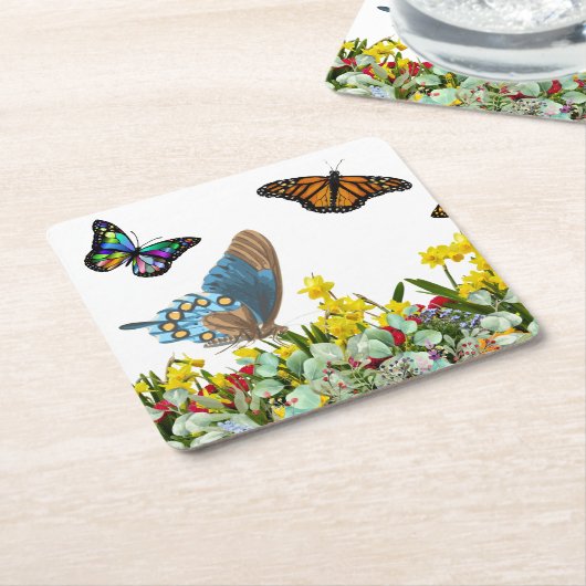 Blumengarten mit Tulips und Daisis Rechteckiger Pappuntersetzer (angewinkelt)