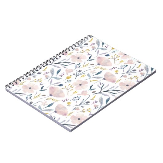 Blumengarten-Muster in Rosa und Blau Pastellfarben Notizblock (Linke Seite)