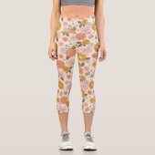 Blumengarten-Muster in Rosa und Orange Capri Leggings (Vorderseite)