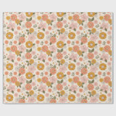 Blumengarten-Muster in Rosa und Orange Geschenkpapier (Flach)