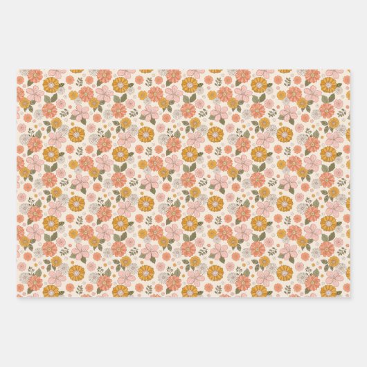 Blumengarten-Muster in Rosa und Orange Geschenkpapier Set (Vorderseite 2)