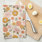 Blumengarten-Muster in Rosa und Orange Geschirrtuch (Viertel Falte)