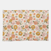 Blumengarten-Muster in Rosa und Orange Geschirrtuch (Horizontal)