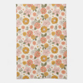 Blumengarten-Muster in Rosa und Orange Geschirrtuch (Vertikal)