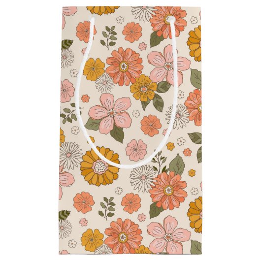 Blumengarten-Muster in Rosa und Orange Kleine Geschenktüte (Vorderseite)