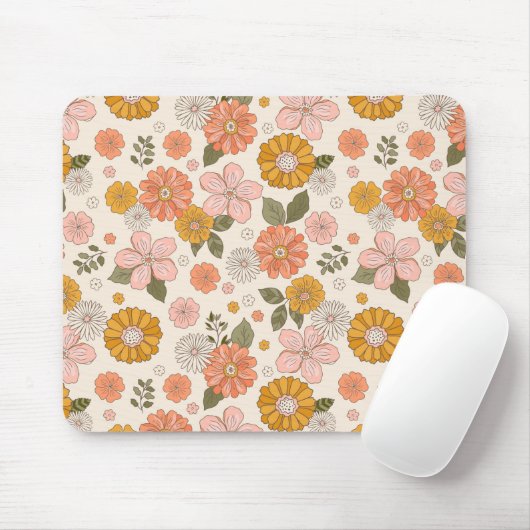 Blumengarten-Muster in Rosa und Orange Mousepad (Mit Mouse)