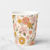 Blumengarten-Muster in Rosa und Orange Pappbecher (Rückseite)