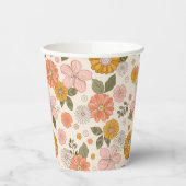 Blumengarten-Muster in Rosa und Orange Pappbecher (Links)