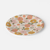 Blumengarten-Muster in Rosa und Orange Pappteller (Schrägansicht)