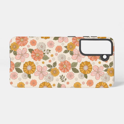 Blumengarten-Muster in Rosa und Orange Samsung Galaxy Hülle (Rückseite (Horizontal))