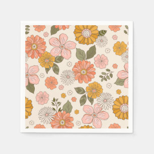 Blumengarten-Muster in Rosa und Orange Serviette