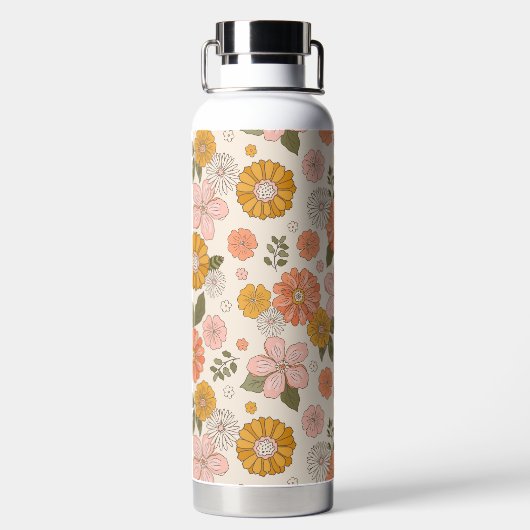 Blumengarten-Muster in Rosa und Orange Trinkflasche (Rückseite)