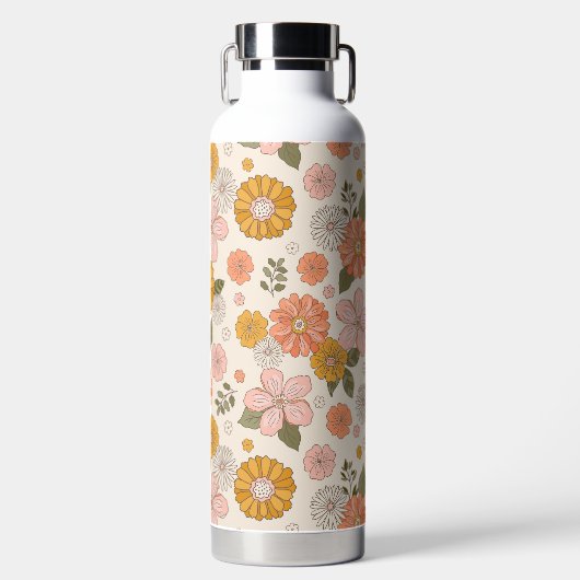 Blumengarten-Muster in Rosa und Orange Trinkflasche (Vorderseite)