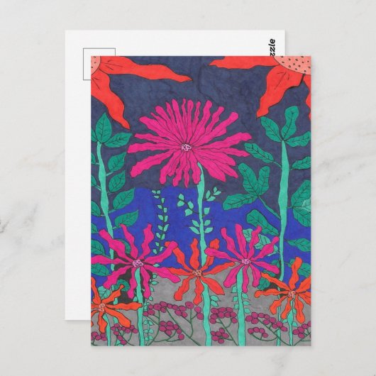 Blumengarten Nachtszene Postkarte (Vorne/Hinten)