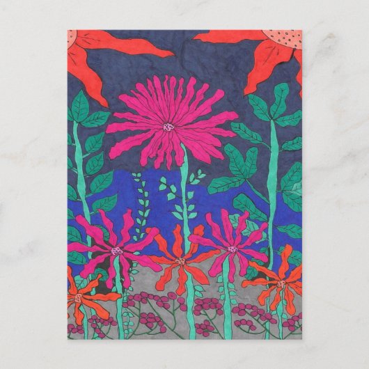 Blumengarten Nachtszene Postkarte (Vorderseite)