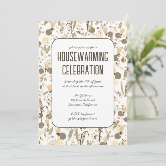 Blumengarten Neutrals Custom HoUSEWARMING PARTY Einladung (Stehend Vorderseite)