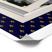 Blumengarten, offenes Fenster, Dahlias Poster (Ecke)