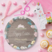 Blumengarten Osterfest Bunny Eggs Rustikales Holz Pappteller (Party)