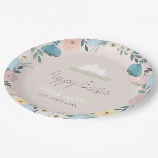 Blumengarten Osterfest Sonnige Eier Rosa Pappteller (Schrägansicht)