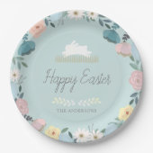 Blumengarten Ostern Bunny Egg Blau Pappteller (Vorderseite)